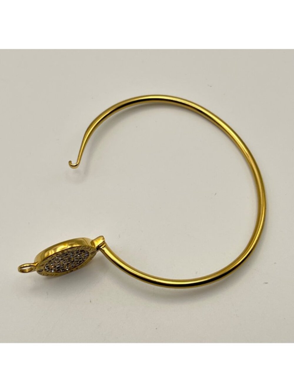 Signed Michael Kors Heritage Bracelet Gold-Tone Pave Crystal Hinged Bangle Sz M - Picture 5 of 7